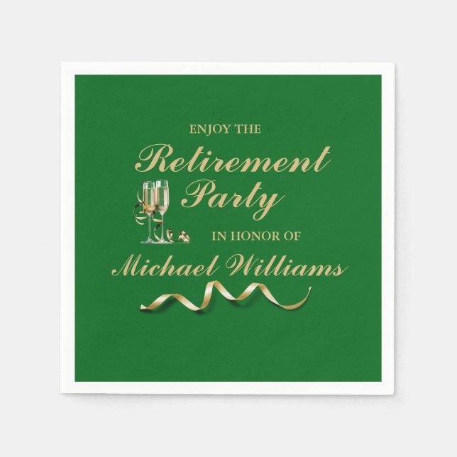 Retirement Formal Classic Champagne Glass Green Napkin (Front)