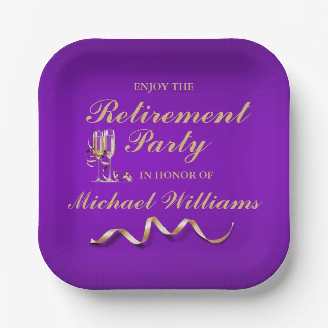 Retirement Formal Classic Champagne Glass Paper Plate (Front)