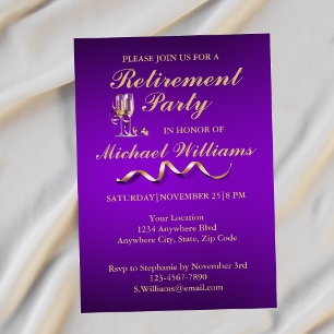 Retirement Formal Classic Champagne Glass Purple Invitation