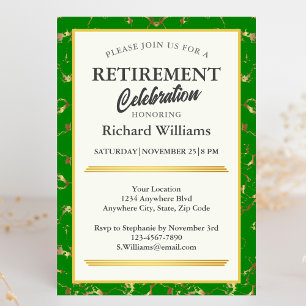 Retirement Formal Green Gold Marble Celebration Invitation