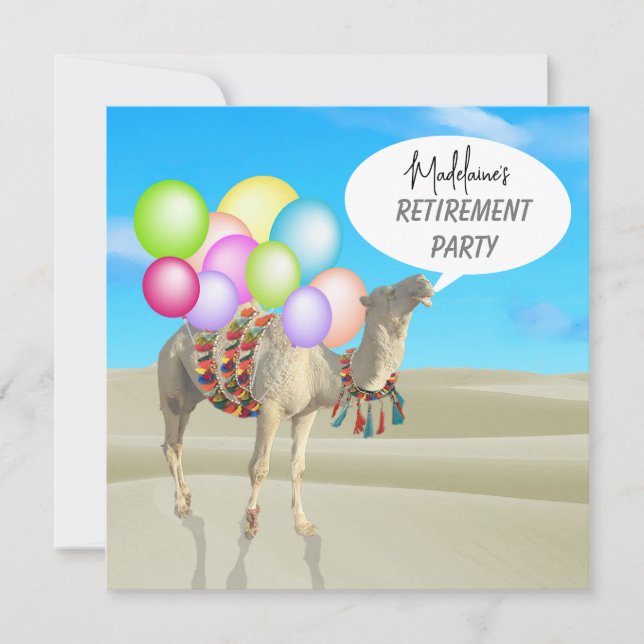 Retirement Fun Desert Camel Balloons Colourful  Invitation (Front)