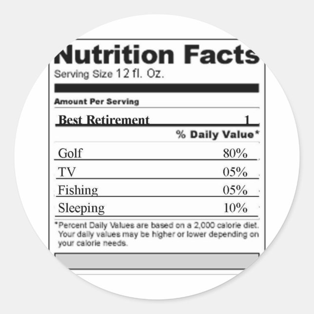 Retirement Funny Nutrition label (Front)