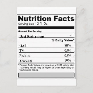 Retirement Funny Nutrition label Postcard
