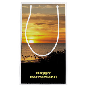 Retirement, Gift bag, sea gulls in Gulf sunset. Small Gift Bag