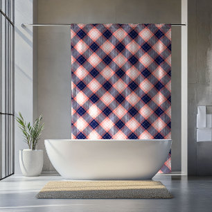 Retirement Gift Curtain Coral Navy Plaid Accent