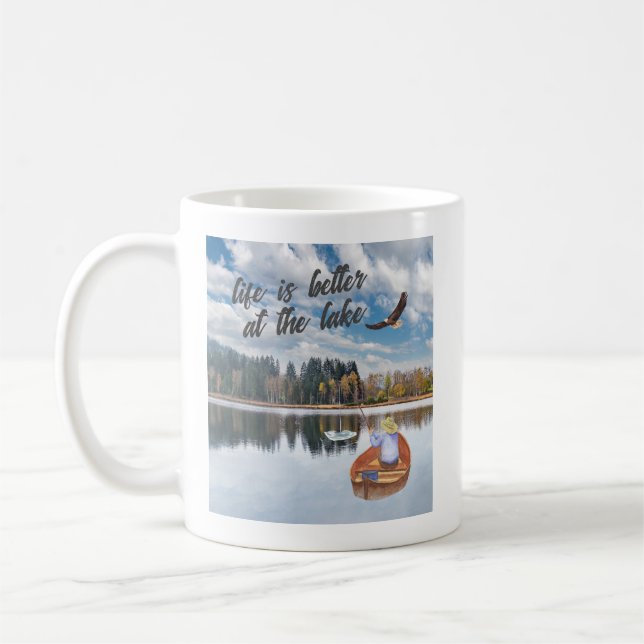 Retirement Gift Fishing at the Lake Watercolor Coffee Mug (Left)