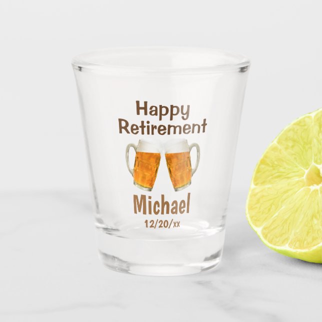 Retirement GIft Happy Cheers Beer Custom Name Shot Glass (Front)