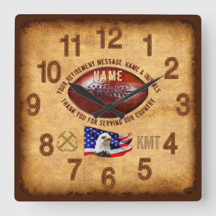 Retirement Gifts for Men, Message, Name & Initials Square Wall Clock