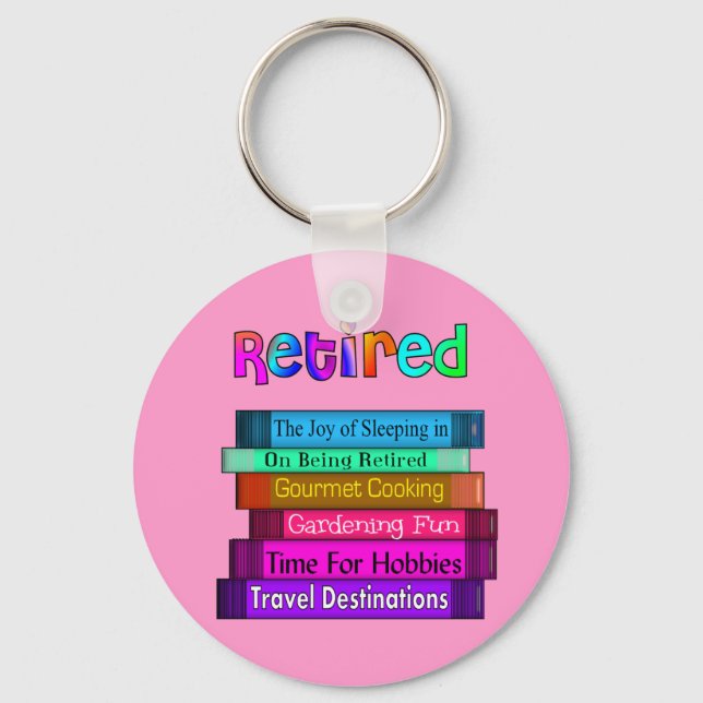 Retirement Gifts Unique Stack of Books Design Key Ring (Front)