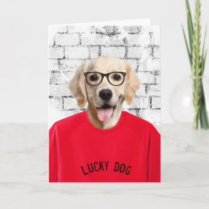retirement golden retriever in red t-shirt card