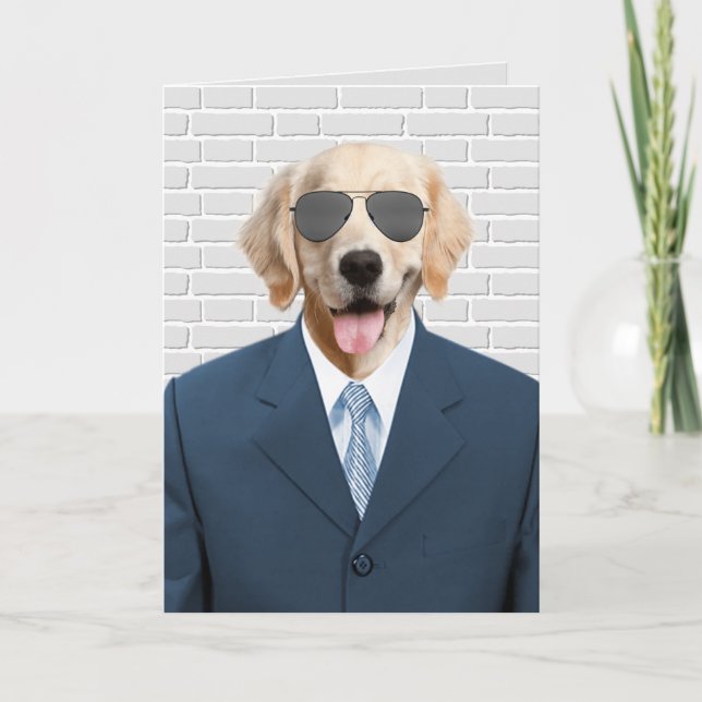 Retirement Golden Retriever in Suit Card (Front)