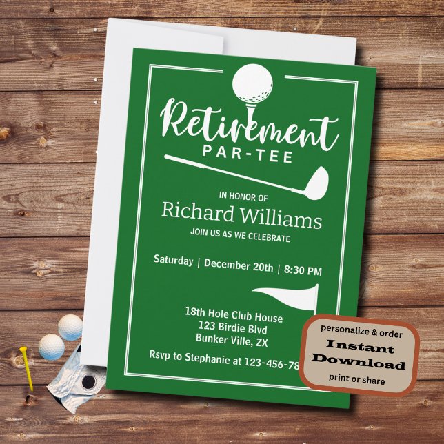 Retirement Golf Ball Tee Flag Modern Invitation (Creator Uploaded)