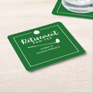 Retirement Golf Ball Tee Flag Modern Square Paper Coaster