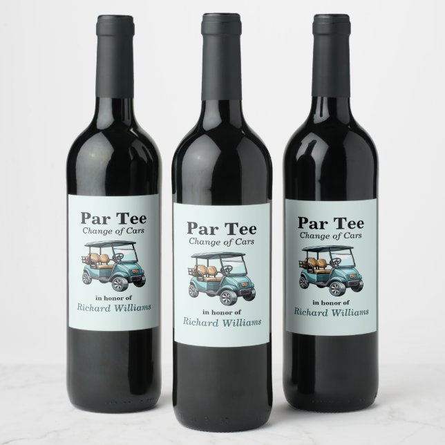 Retirement Golf Cart Par Tee Themed  Wine Label (Bottles)