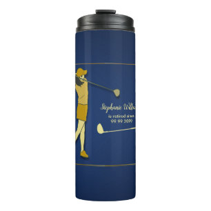 Retirement Golf Party Classic Blue Golden Woman  Thermal Tumbler