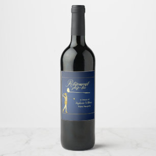 Retirement Golf Party Classic Blue Golden Woman  Wine Label