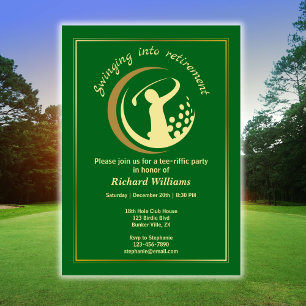 Retirement Golf Party Classic Green Golden Player  Invitation