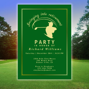 Retirement Golf Party Classic Green Golden Player  Invitation