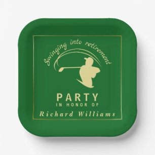 Retirement Golf Party Classic Green Golden Player  Paper Plate