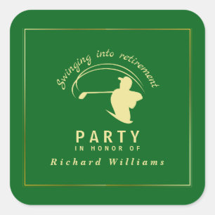 Retirement Golf Party Classic Green Golden Player Square Sticker
