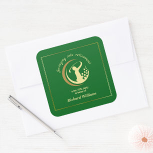 Retirement Golf Party Classic Green Golden Player  Square Sticker