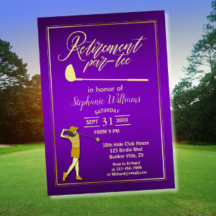 Retirement Golf Party Classic Purple Golden Woman  Invitation