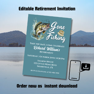 Retirement Gone Fishing Big Fish Retired Fisherman Invitation