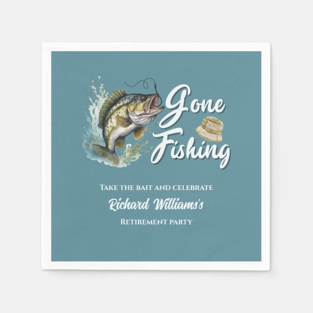 Retirement Gone Fishing Big Fish Retired Fisherman Napkin (Front)