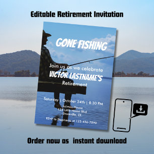 Retirement Gone Fishing Sunset Retired Fisherman Invitation