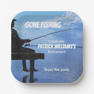 Retirement Gone Fishing Sunset Retired Fisherman Paper Plate