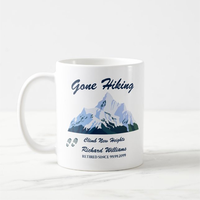 Retirement Gone Hiking Snowy Mountains Happy Trail Coffee Mug (Left)