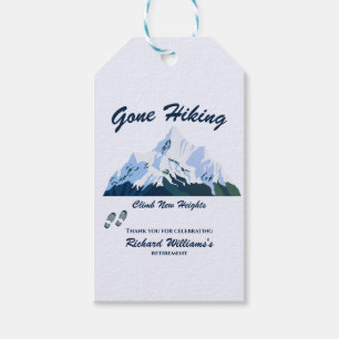 Retirement Gone Hiking Snowy Mountains Happy Trail Gift Tags