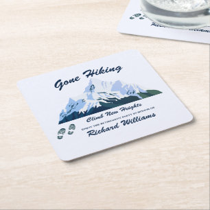 Retirement Gone Hiking Snowy Mountains Happy Trail Square Paper Coaster