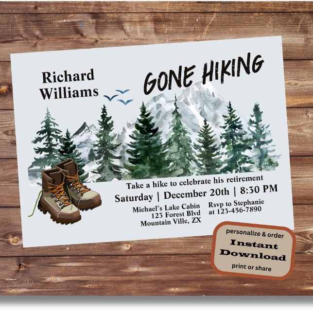 Retirement Gone Hiking to the Mountains Outdoors  Invitation (Creator Uploaded)