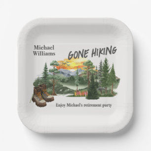 Retirement Gone Hiking to the Mountains Sunrise Paper Plate
