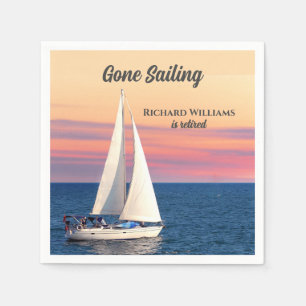 Retirement Gone Sailing Sailboat Sunset Ocean Napkin