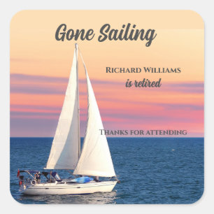 Retirement Gone Sailing Sailboat Sunset Ocean Square Sticker
