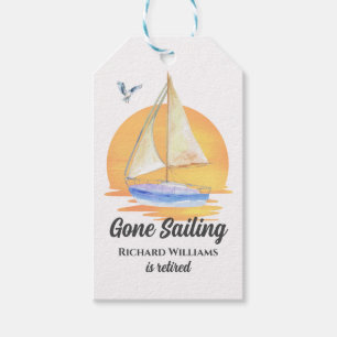 Retirement Gone Sailing Sailboat Sunset Watercolor Gift Tags