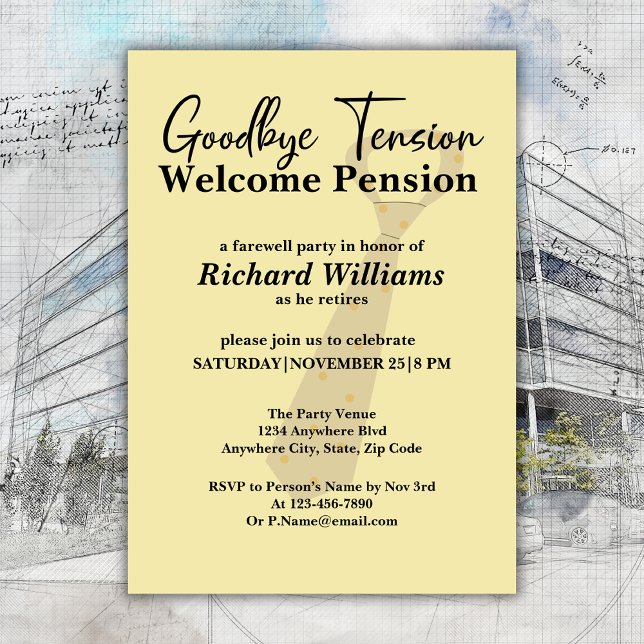 Retirement Goodbye Tension Modern Simple Party Invitation (Creator Uploaded)
