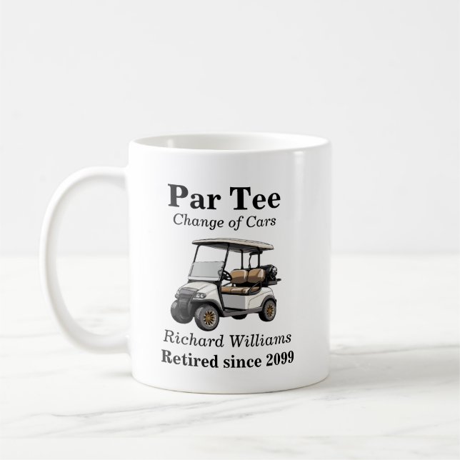 Retirement Grey Golf Cart Par Tee Themed Coffee Mug (Left)