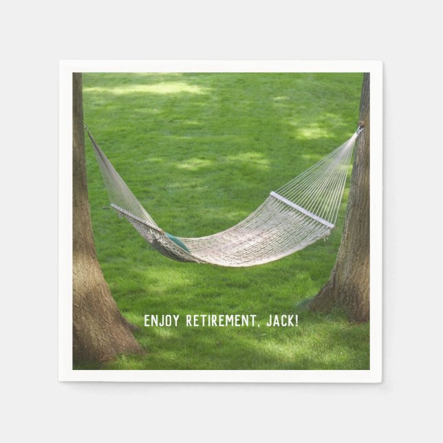 retirement hammock between trees napkin (Front)