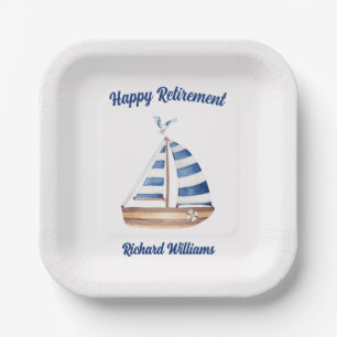 Retirement Happy Retirement Sailboat Watercolor Paper Plate