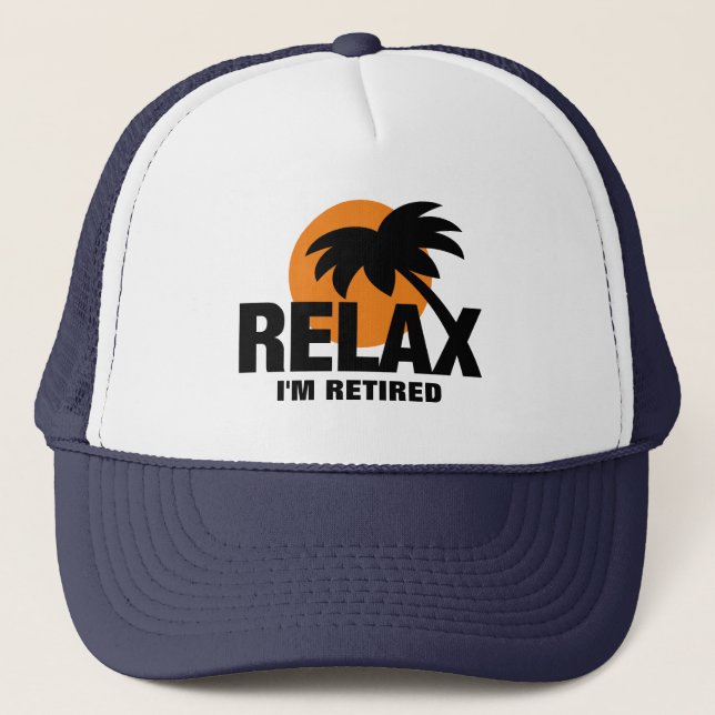 Retirement hat with palm tree sunset logo (Front)