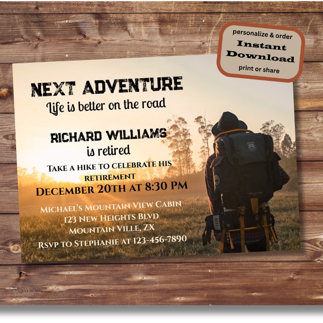 Retirement Hiking Next Adventure on the Road  Invitation (Creator Uploaded)