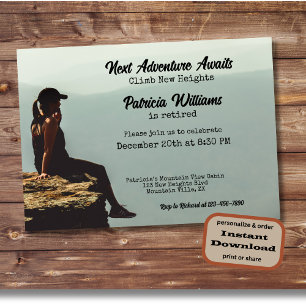 Retirement Hiking Next Adventure Woman on a Cliff Invitation
