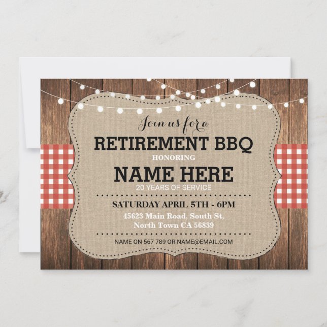 Retirement Invitation BBQ Retired Party Red Invite (Front)