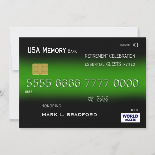 RETIREMENT INVITATION, ESSENTIAL, CREDIT CARD (Front)