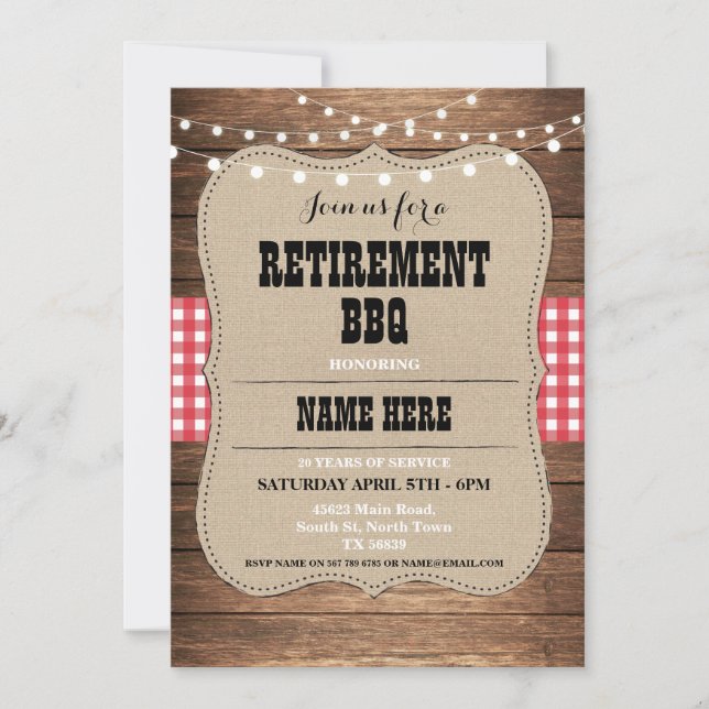 Retirement Invitation Retired Party BBQ Red Invite (Front)