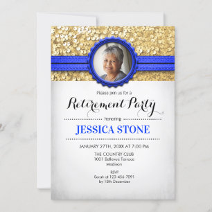 Retirement Invitation With Photo - Royal Blue Gold