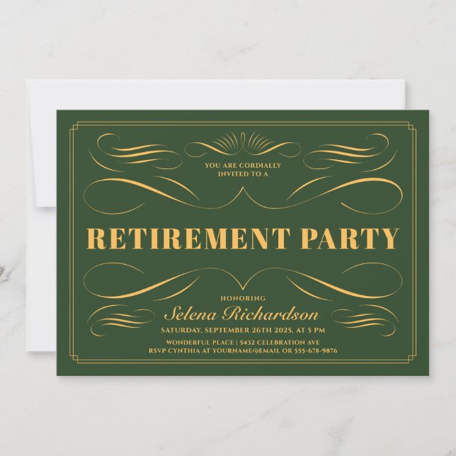 Retirement Invitations - Custom Colour Scrollwork (Front)